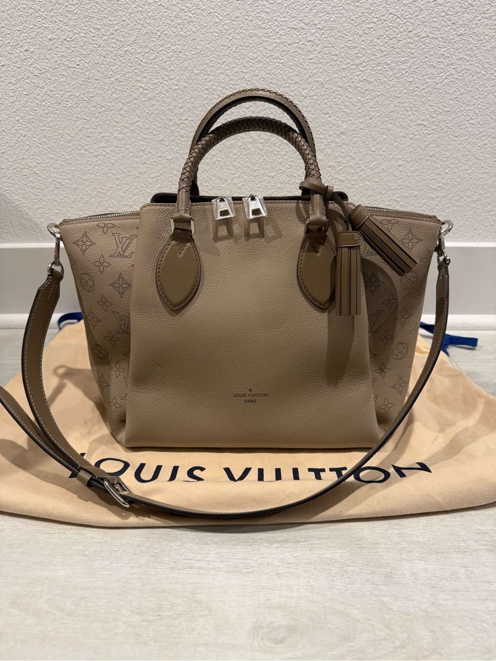 Louis Vuitton Beige Taupe Monogram Satchel with Tassel
